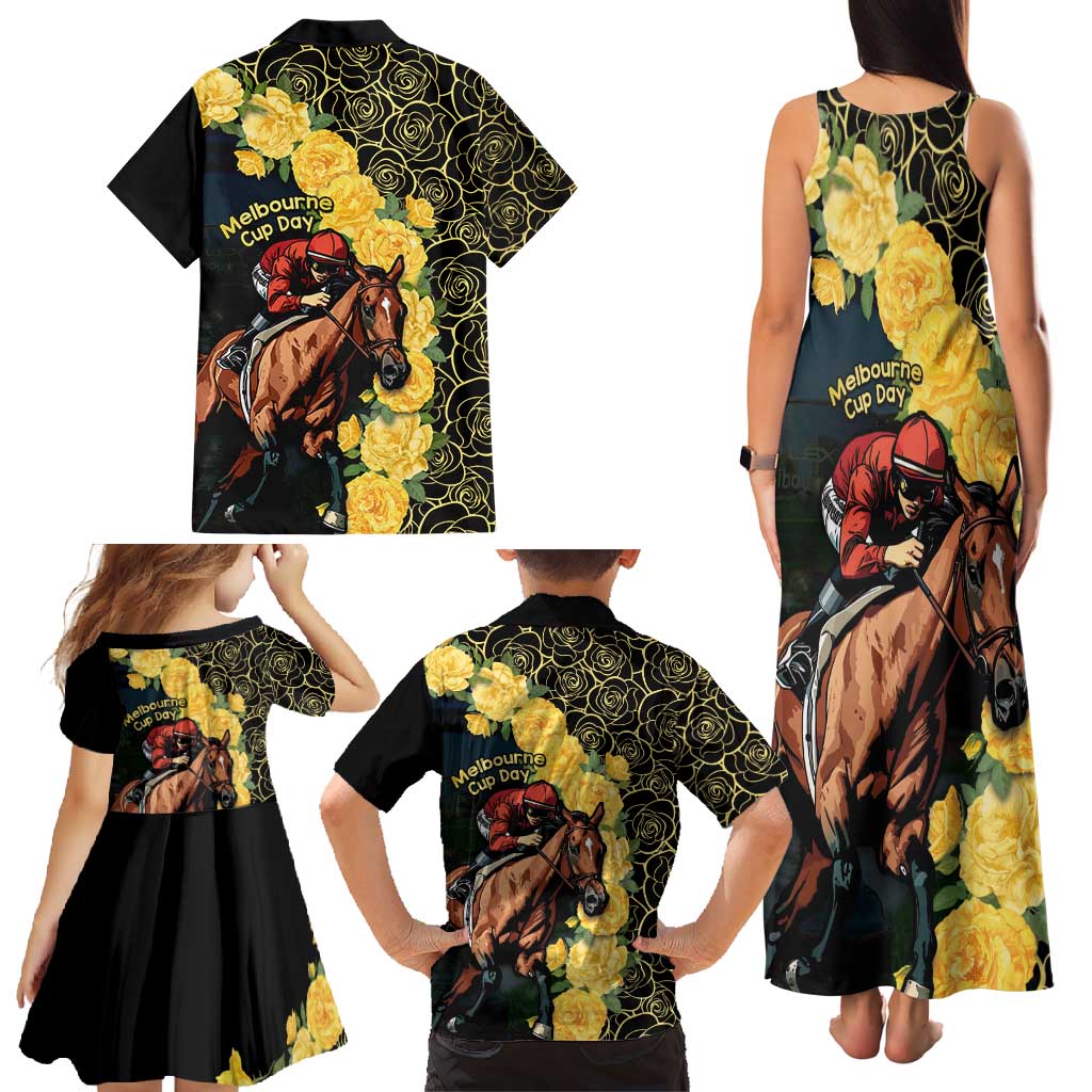Melbourne Horse Racing Family Matching Tank Maxi Dress and Hawaiian Shirt Yellow Roses - Ready Set Gallop! LT14