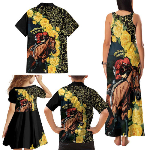 Melbourne Horse Racing Family Matching Tank Maxi Dress and Hawaiian Shirt Yellow Roses - Ready Set Gallop! LT14