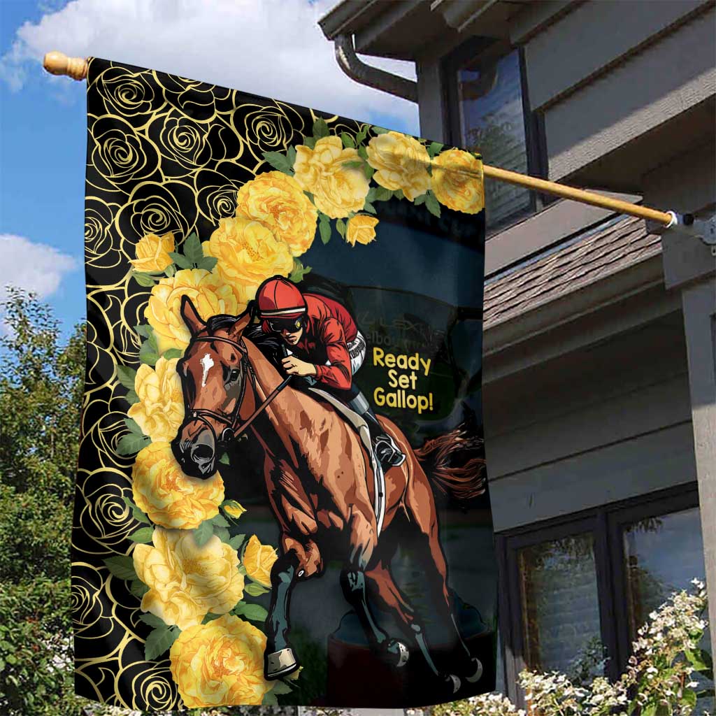 Melbourne Horse Racing Garden Flag Yellow Roses - Ready Set Gallop! LT14