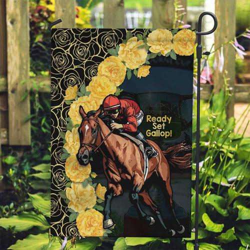 Melbourne Horse Racing Garden Flag Yellow Roses - Ready Set Gallop! LT14