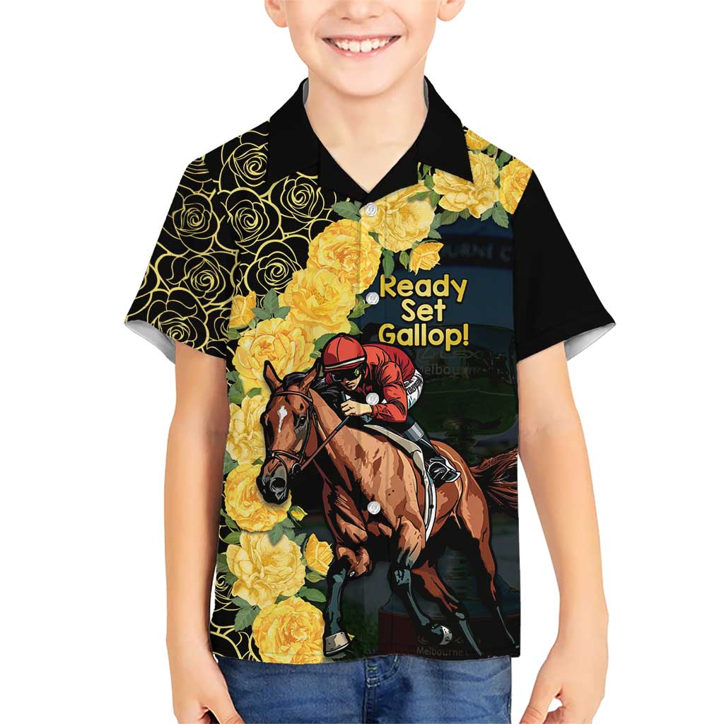 Melbourne Horse Racing Kid Hawaiian Shirt Yellow Roses - Ready Set Gallop! LT14