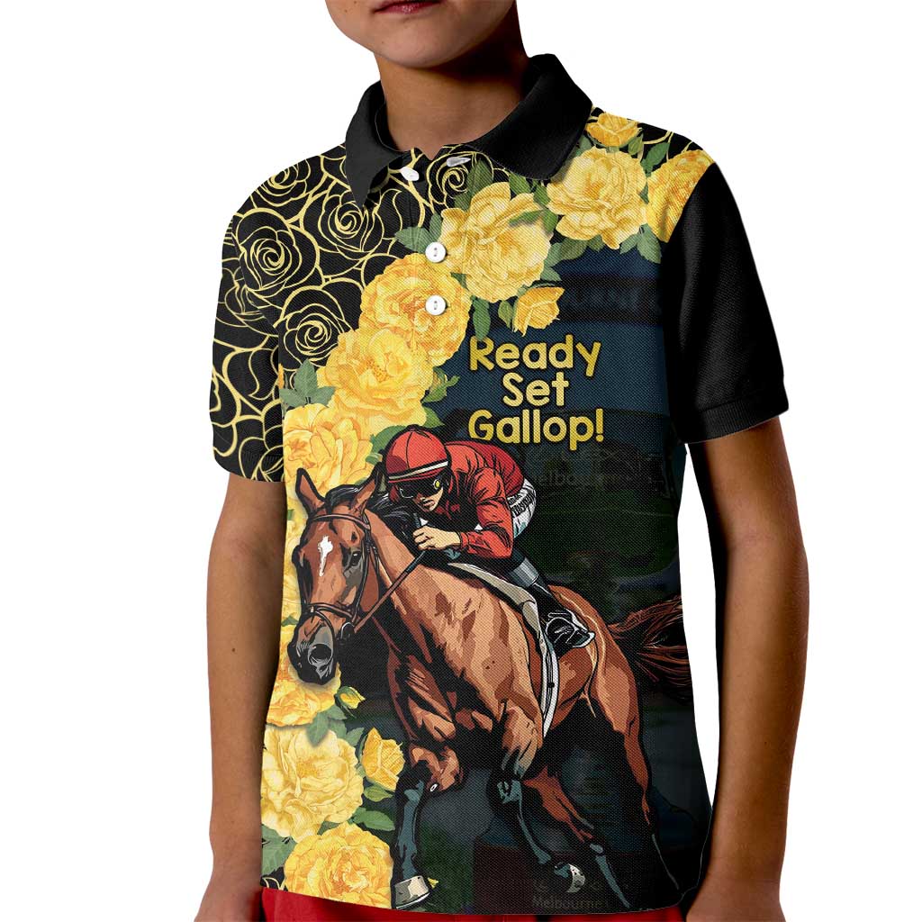 Melbourne Horse Racing Kid Polo Shirt Yellow Roses - Ready Set Gallop! LT14