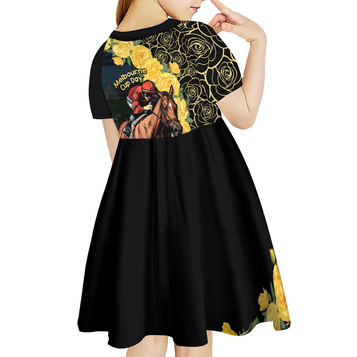 Melbourne Horse Racing Kid Short Sleeve Dress Yellow Roses - Ready Set Gallop! LT14