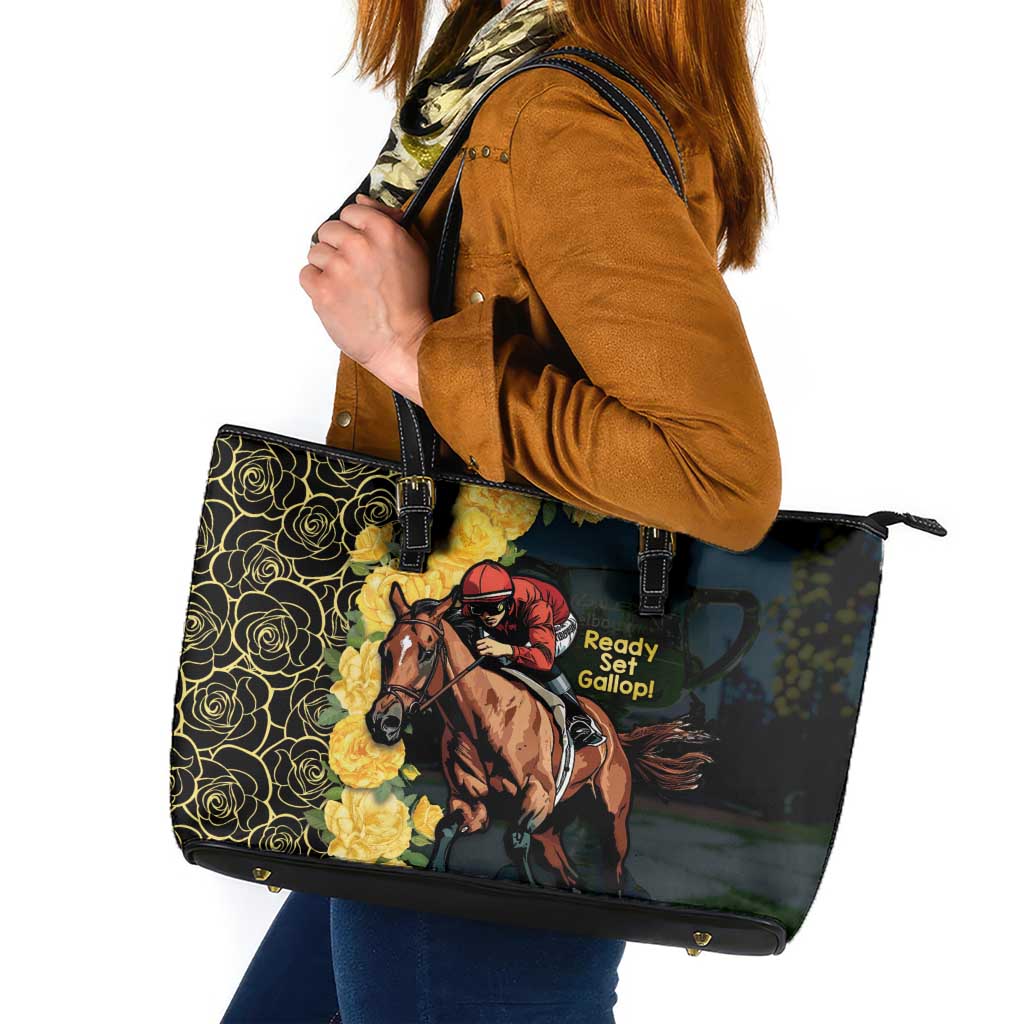 Melbourne Horse Racing Leather Tote Bag Yellow Roses - Ready Set Gallop! LT14