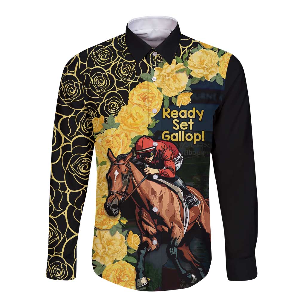 Melbourne Horse Racing Long Sleeve Button Shirt Yellow Roses - Ready Set Gallop! LT14