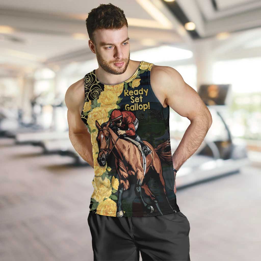 Melbourne Horse Racing Men Tank Top Yellow Roses - Ready Set Gallop! LT14
