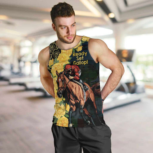 Melbourne Horse Racing Men Tank Top Yellow Roses - Ready Set Gallop! LT14