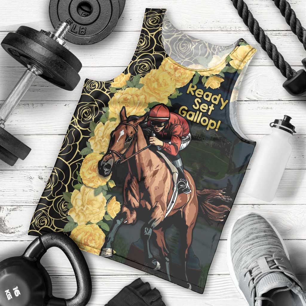 Melbourne Horse Racing Men Tank Top Yellow Roses - Ready Set Gallop! LT14