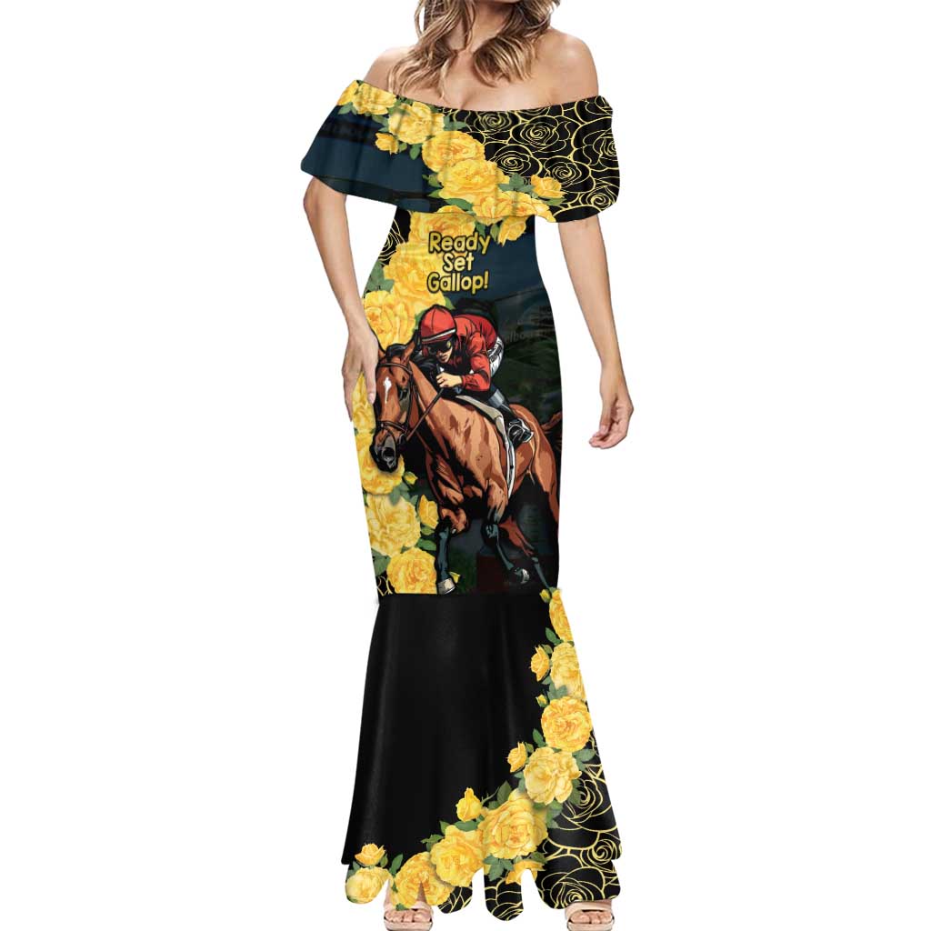 Melbourne Horse Racing Mermaid Dress Yellow Roses - Ready Set Gallop! LT14
