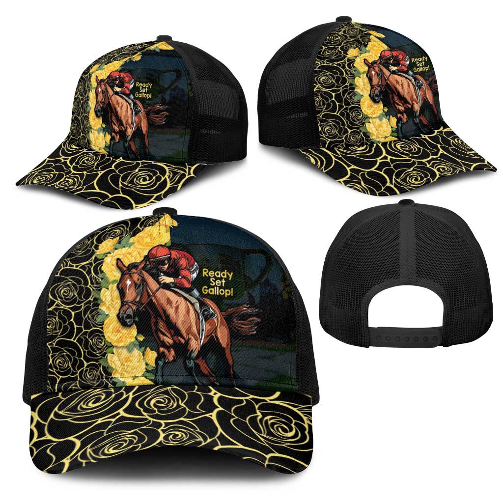 Melbourne Horse Racing Mesh Trucker Cap Yellow Roses - Ready Set Gallop - Aussie Hoodie