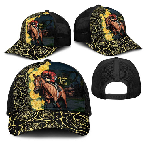 Melbourne Horse Racing Mesh Trucker Cap Yellow Roses - Ready Set Gallop - Aussie Hoodie