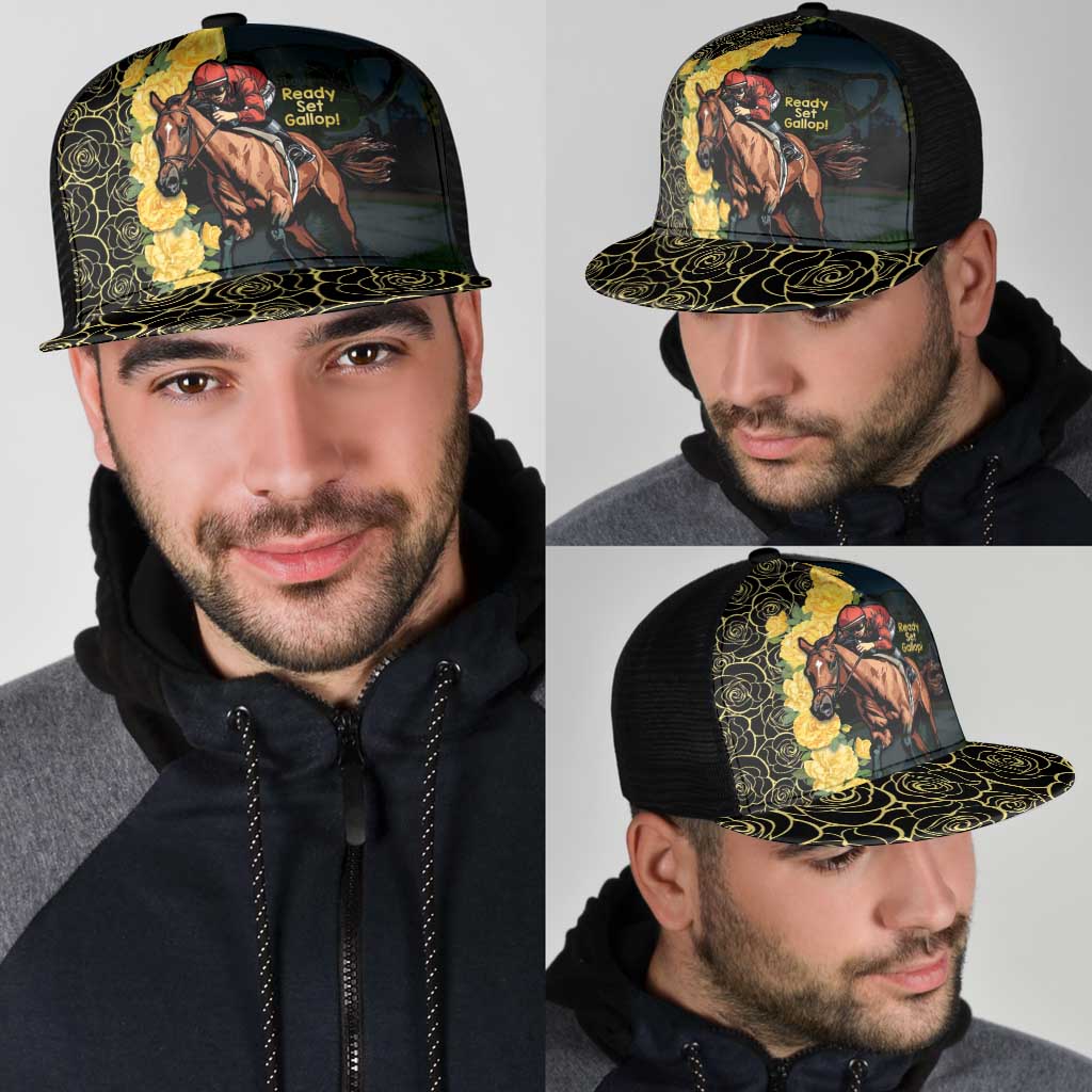 Melbourne Horse Racing Mesh Trucker Cap Yellow Roses - Ready Set Gallop - Aussie Hoodie