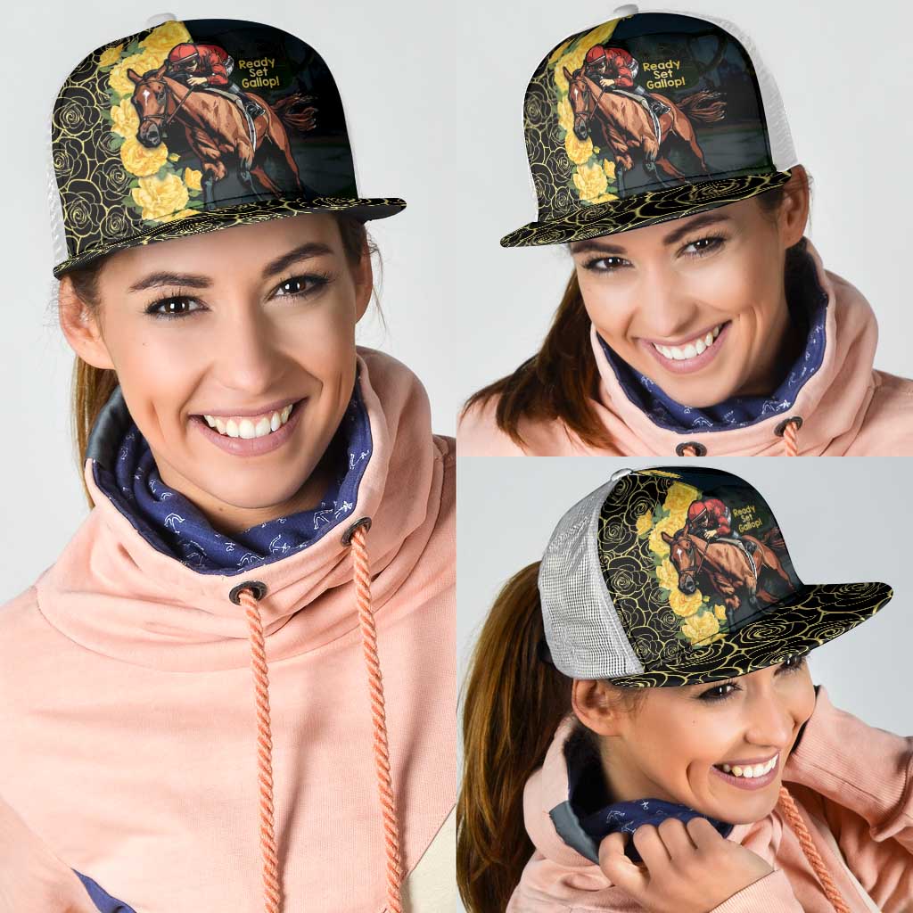 Melbourne Horse Racing Mesh Trucker Cap Yellow Roses - Ready Set Gallop - Aussie Hoodie