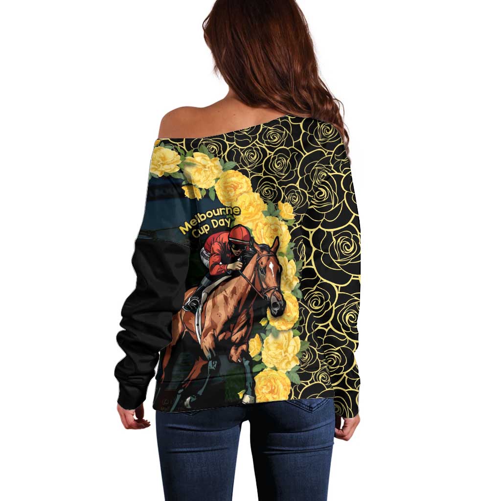 Melbourne Horse Racing Off Shoulder Sweater Yellow Roses - Ready Set Gallop! LT14
