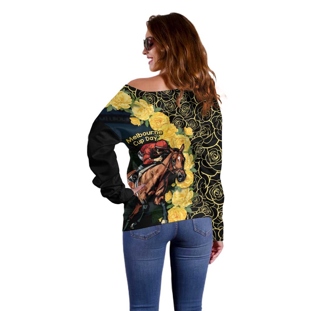 Melbourne Horse Racing Off Shoulder Sweater Yellow Roses - Ready Set Gallop! LT14
