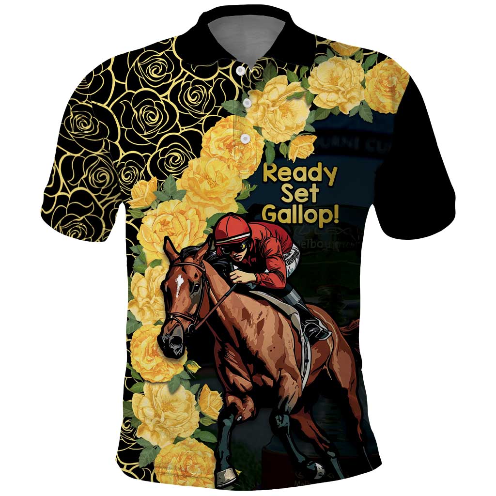 Melbourne Horse Racing Polo Shirt Yellow Roses - Ready Set Gallop! LT14