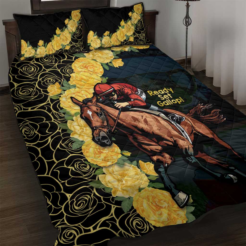 Melbourne Horse Racing Quilt Bed Set Yellow Roses - Ready Set Gallop! LT14