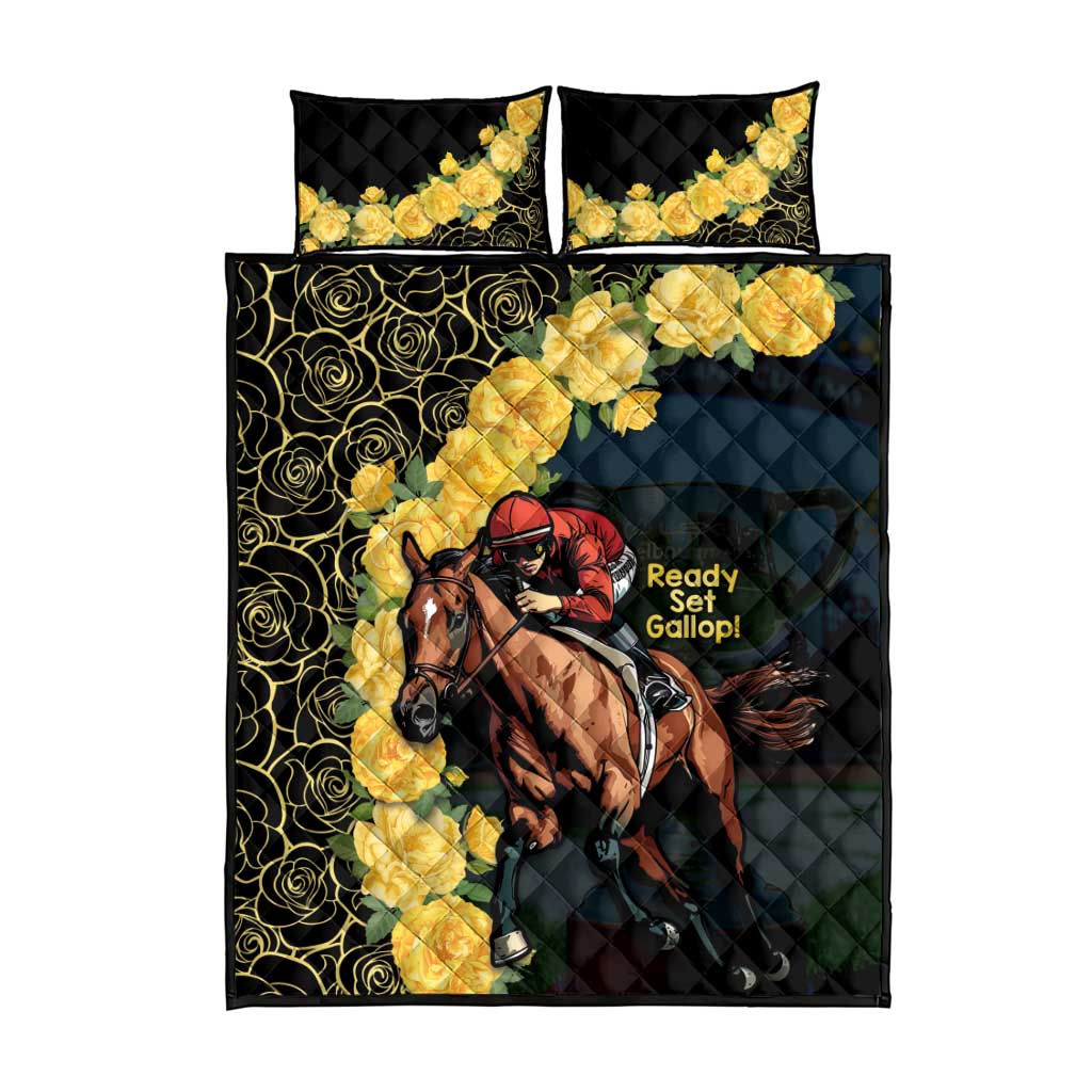 Melbourne Horse Racing Quilt Bed Set Yellow Roses - Ready Set Gallop! LT14