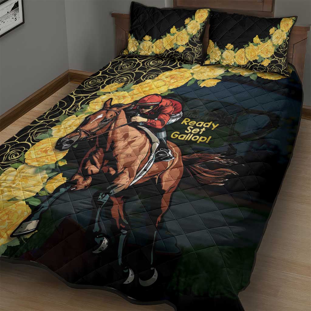 Melbourne Horse Racing Quilt Bed Set Yellow Roses - Ready Set Gallop! LT14