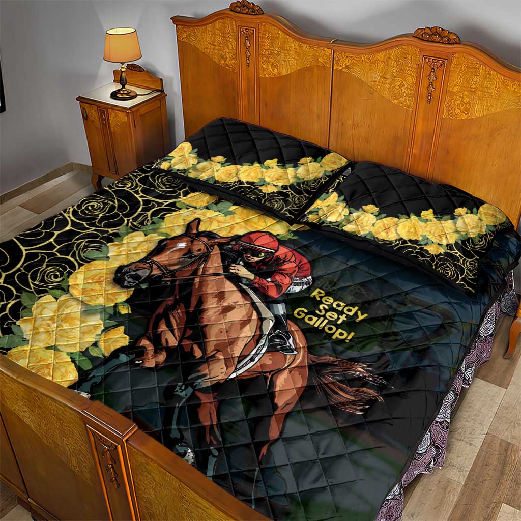 Melbourne Horse Racing Quilt Bed Set Yellow Roses - Ready Set Gallop! LT14