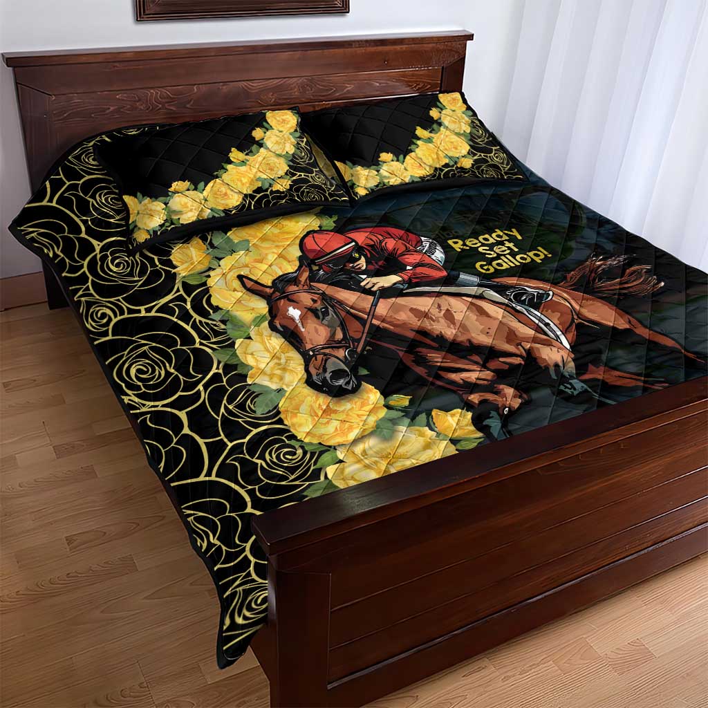 Melbourne Horse Racing Quilt Bed Set Yellow Roses - Ready Set Gallop! LT14