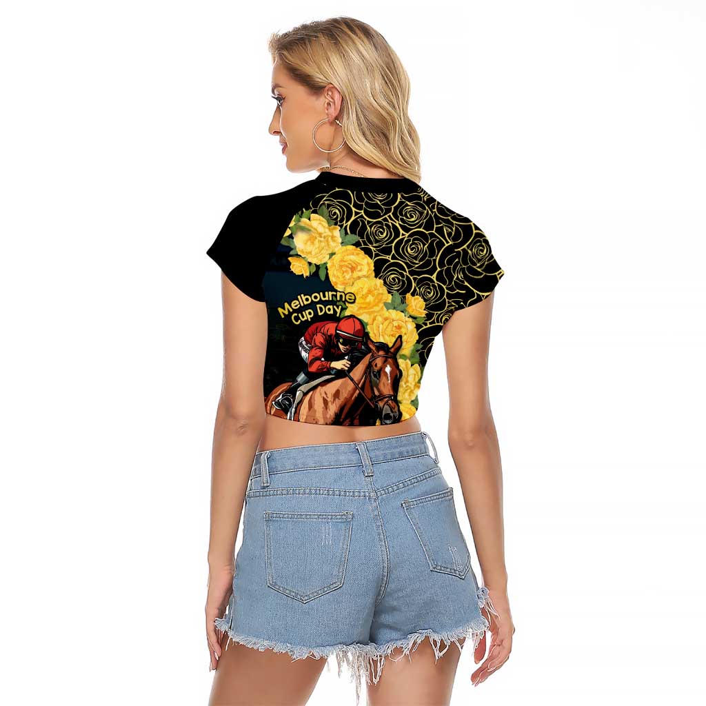 Melbourne Horse Racing Raglan Cropped T Shirt Yellow Roses - Ready Set Gallop! LT14