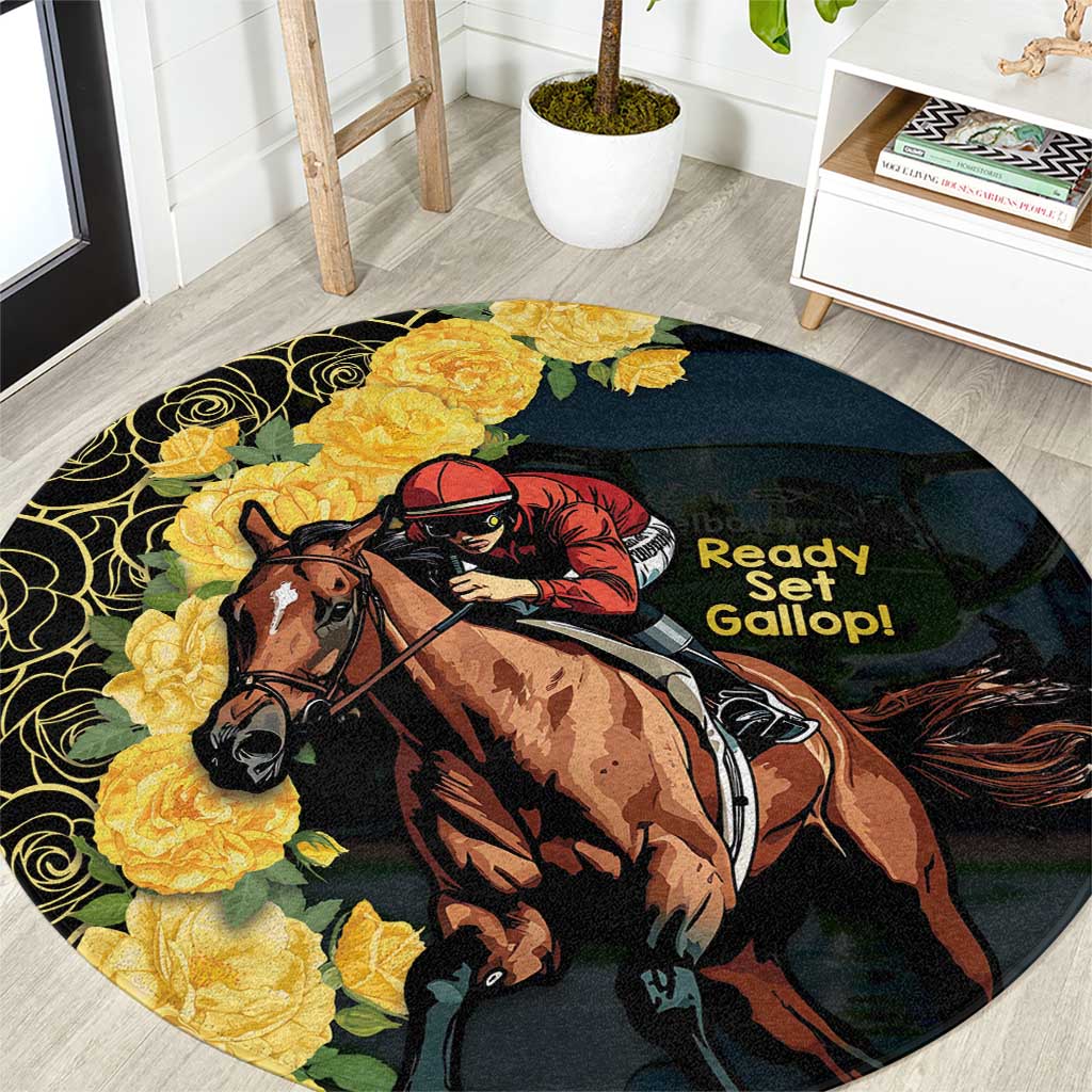 Melbourne Horse Racing Round Carpet Yellow Roses - Ready Set Gallop! LT14
