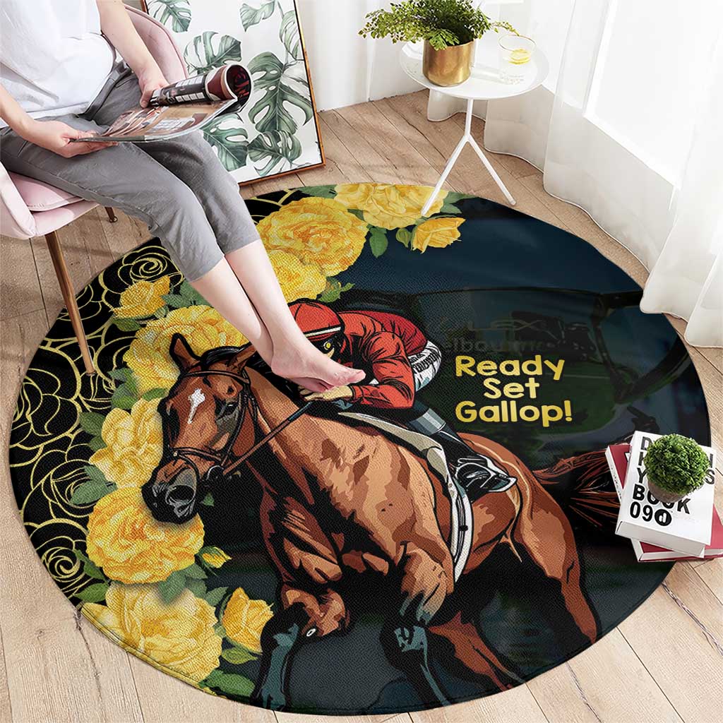 Melbourne Horse Racing Round Carpet Yellow Roses - Ready Set Gallop! LT14