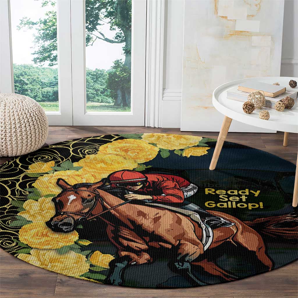 Melbourne Horse Racing Round Carpet Yellow Roses - Ready Set Gallop! LT14