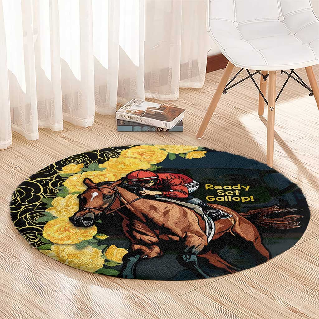 Melbourne Horse Racing Round Carpet Yellow Roses - Ready Set Gallop! LT14
