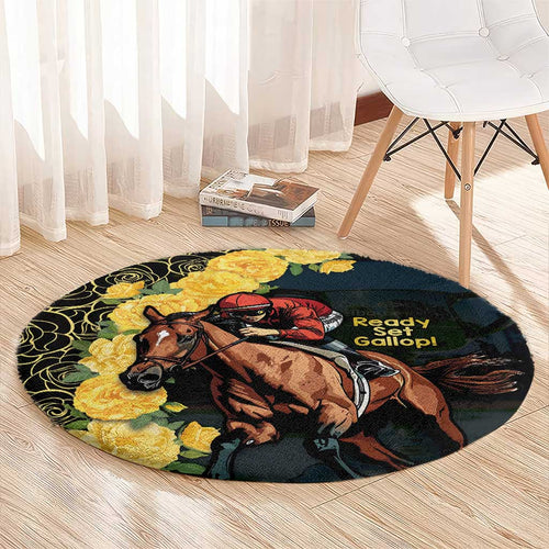 Melbourne Horse Racing Round Carpet Yellow Roses - Ready Set Gallop! LT14