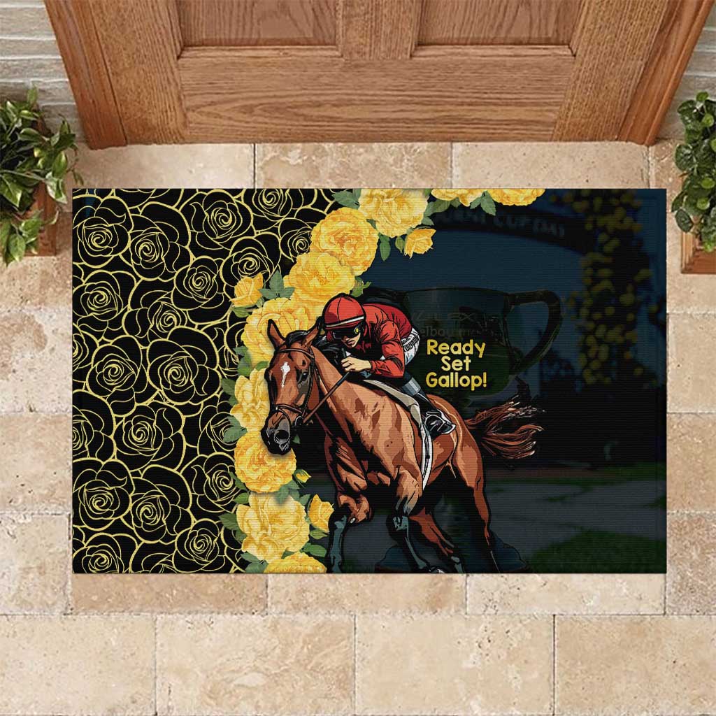 Melbourne Horse Racing Rubber Doormat Yellow Roses - Ready Set Gallop! LT14