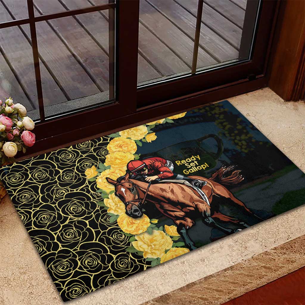 Melbourne Horse Racing Rubber Doormat Yellow Roses - Ready Set Gallop! LT14