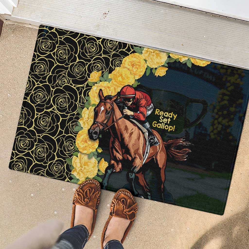Melbourne Horse Racing Rubber Doormat Yellow Roses - Ready Set Gallop! LT14