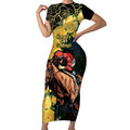 Melbourne Horse Racing Short Sleeve Bodycon Dress Yellow Roses - Ready Set Gallop! LT14