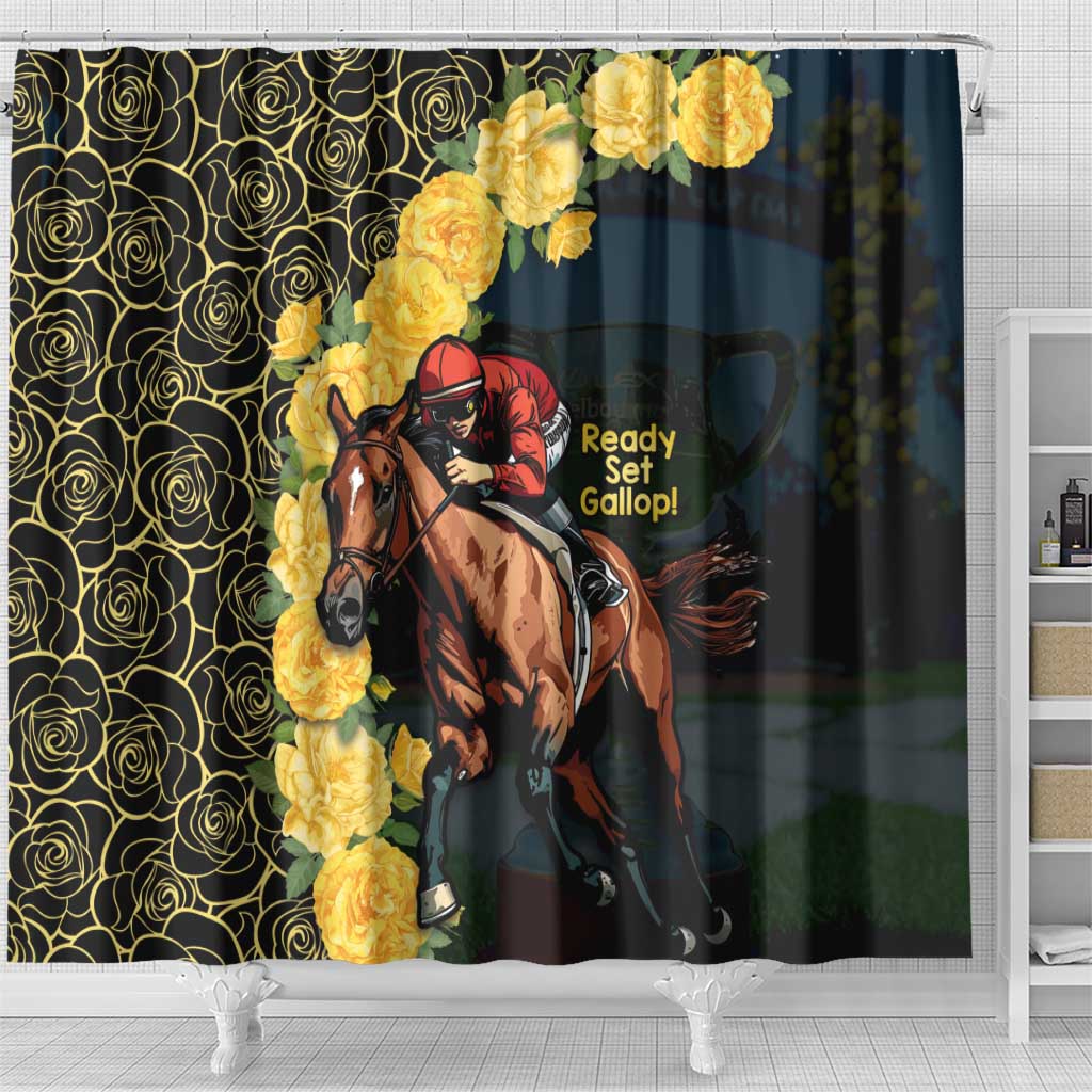 Melbourne Horse Racing Shower Curtain Yellow Roses - Ready Set Gallop! LT14