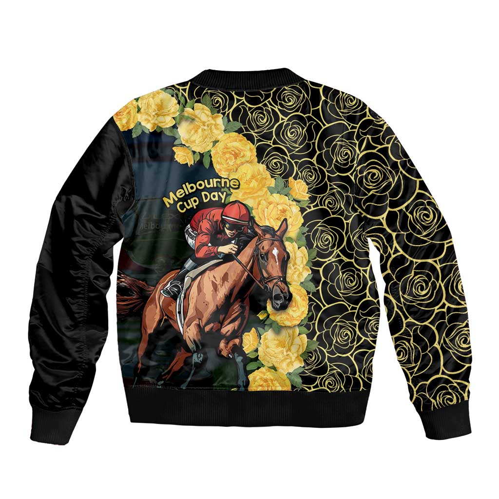 Melbourne Horse Racing Sleeve Zip Bomber Jacket Yellow Roses - Ready Set Gallop! LT14