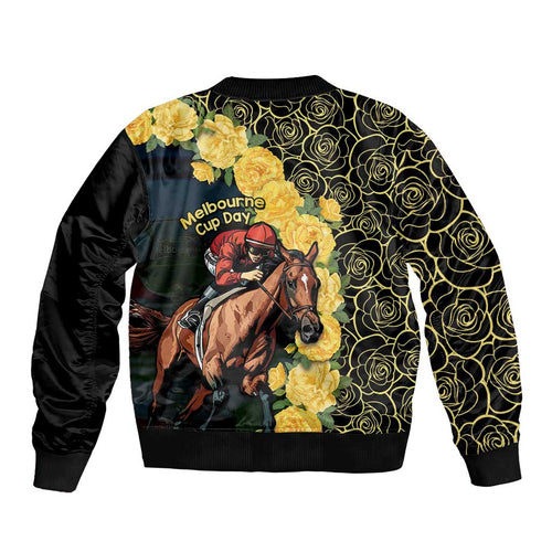 Melbourne Horse Racing Sleeve Zip Bomber Jacket Yellow Roses - Ready Set Gallop! LT14