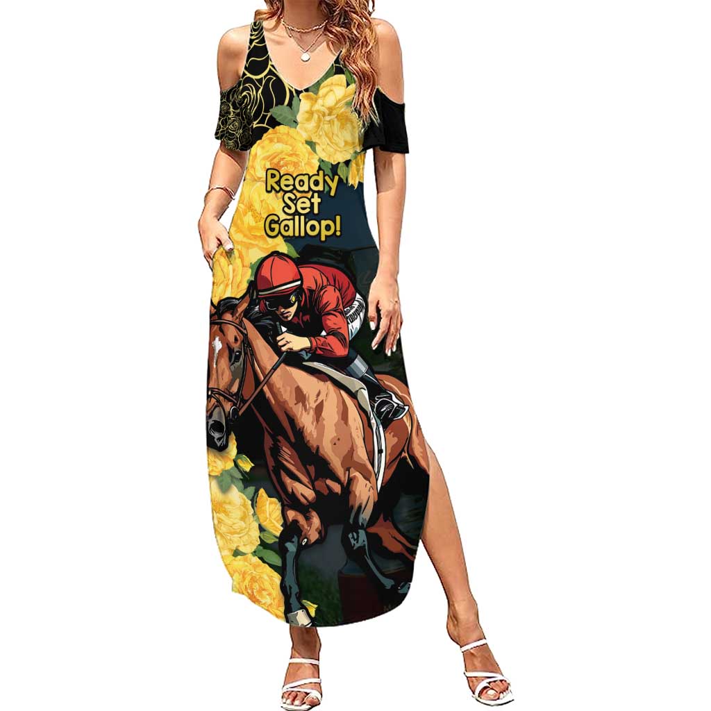 Melbourne Horse Racing Summer Maxi Dress Yellow Roses - Ready Set Gallop! LT14