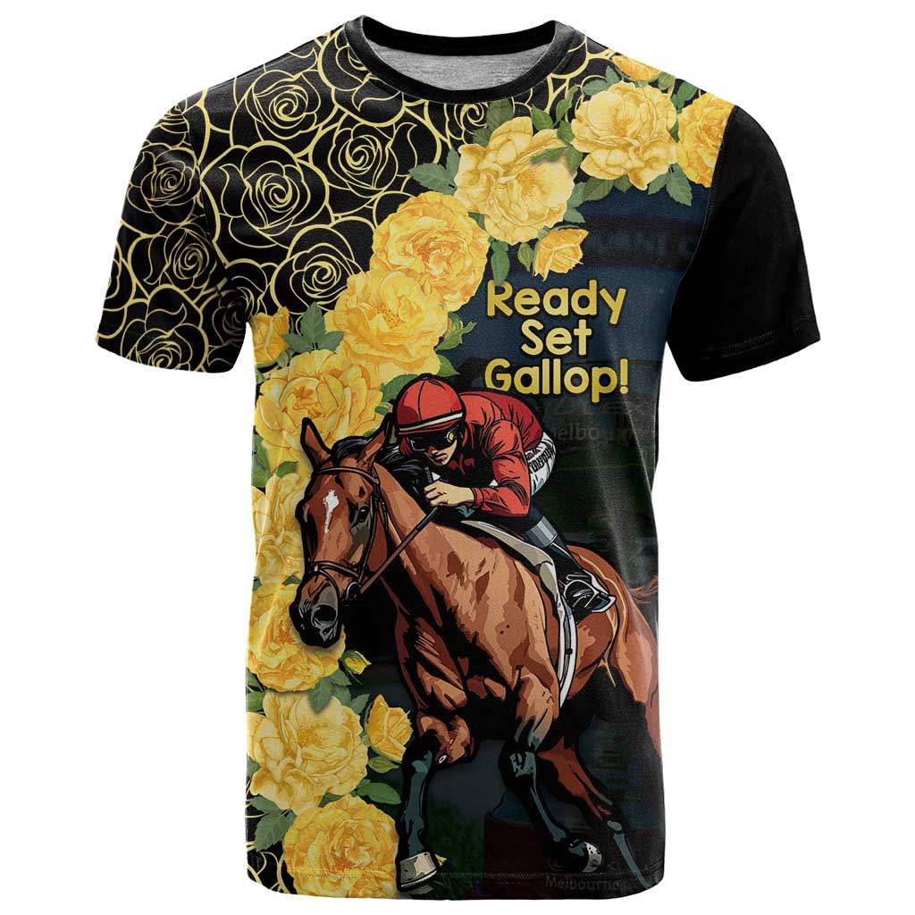Melbourne Horse Racing T Shirt Yellow Roses - Ready Set Gallop! LT14