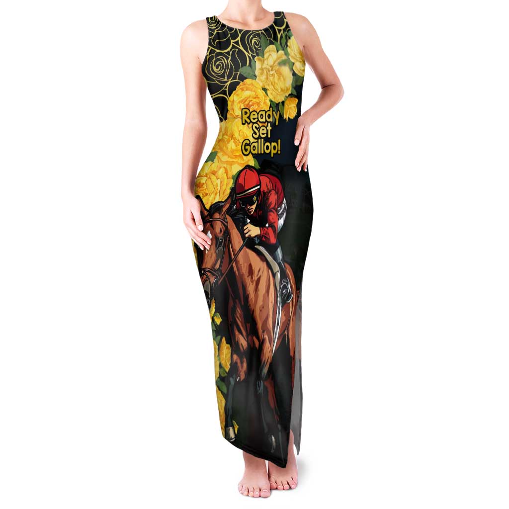 Melbourne Horse Racing Tank Maxi Dress Yellow Roses - Ready Set Gallop! LT14
