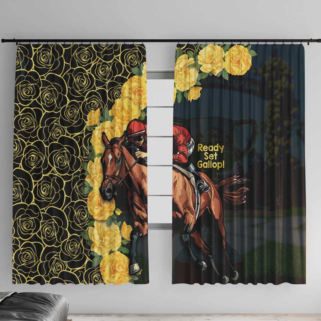 Melbourne Horse Racing Window Curtain Yellow Roses - Ready Set Gallop! LT14