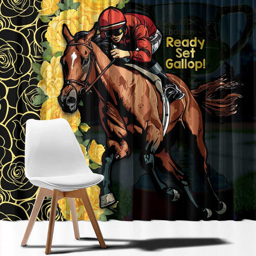 Melbourne Horse Racing Window Curtain Yellow Roses - Ready Set Gallop! LT14