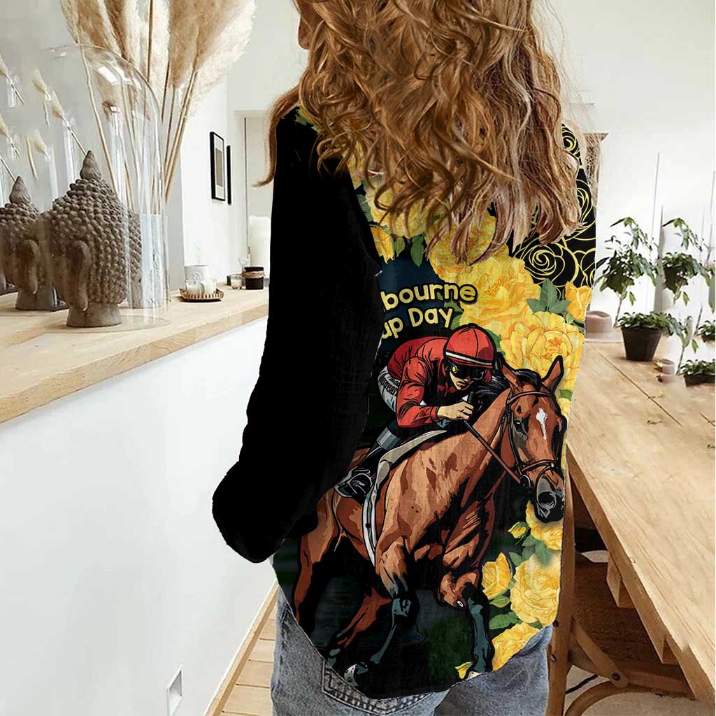 Melbourne Horse Racing Women Casual Shirt Yellow Roses - Ready Set Gallop! LT14