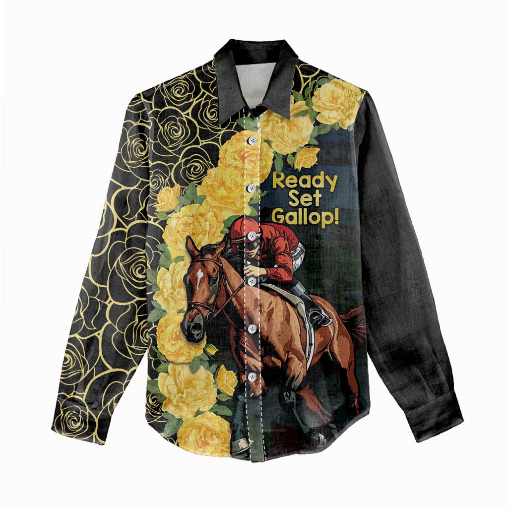 Melbourne Horse Racing Women Casual Shirt Yellow Roses - Ready Set Gallop! LT14