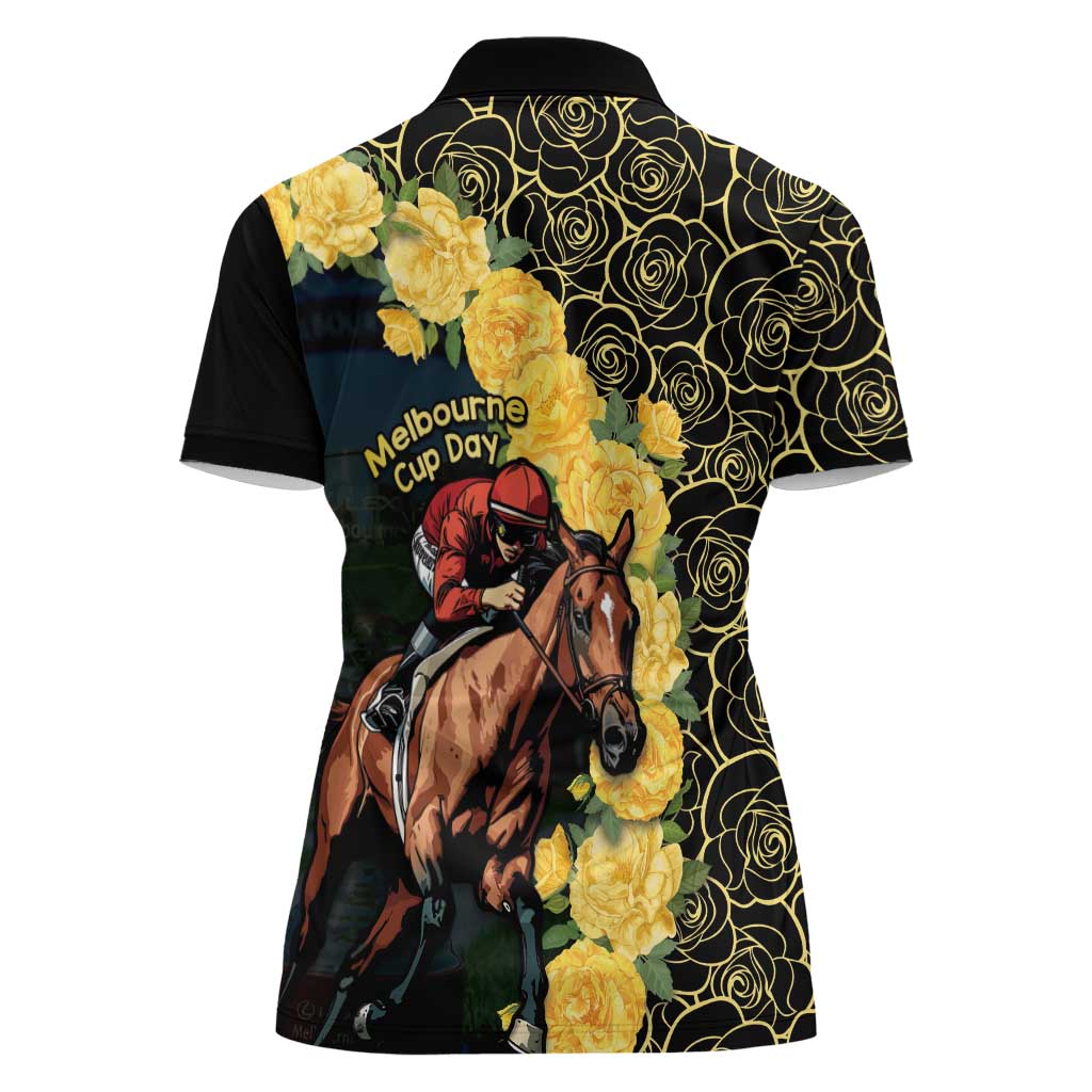 Melbourne Horse Racing Women Polo Shirt Yellow Roses - Ready Set Gallop! LT14
