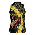 Melbourne Horse Racing Women Sleeveless Polo Shirt Yellow Roses - Ready Set Gallop! LT14