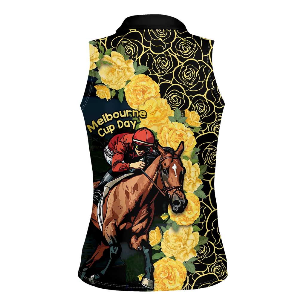 Melbourne Horse Racing Women Sleeveless Polo Shirt Yellow Roses - Ready Set Gallop! LT14
