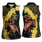 Melbourne Horse Racing Women Sleeveless Polo Shirt Yellow Roses - Ready Set Gallop! LT14