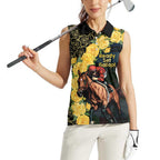 Melbourne Horse Racing Women Sleeveless Polo Shirt Yellow Roses - Ready Set Gallop! LT14